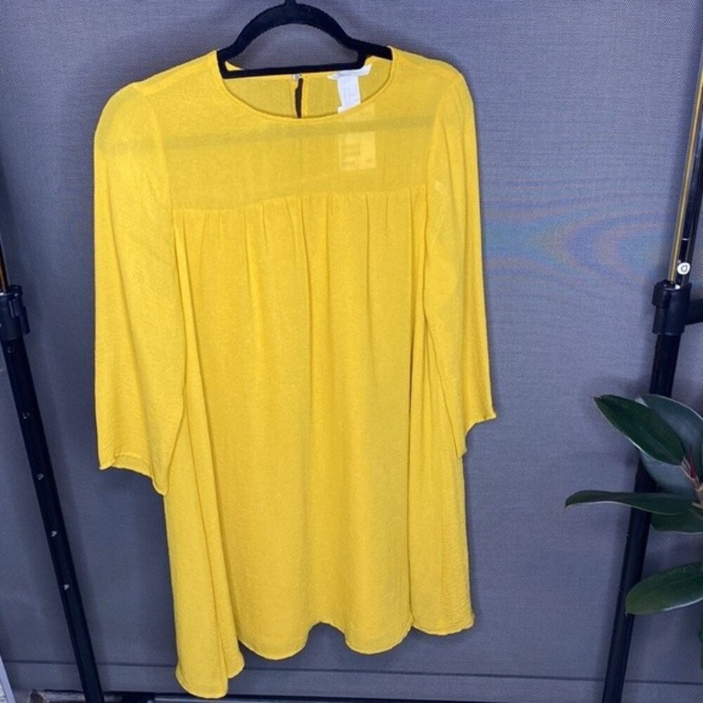 H&M Mustard Sheer Top Quarter Sleeve Tunic Shirt